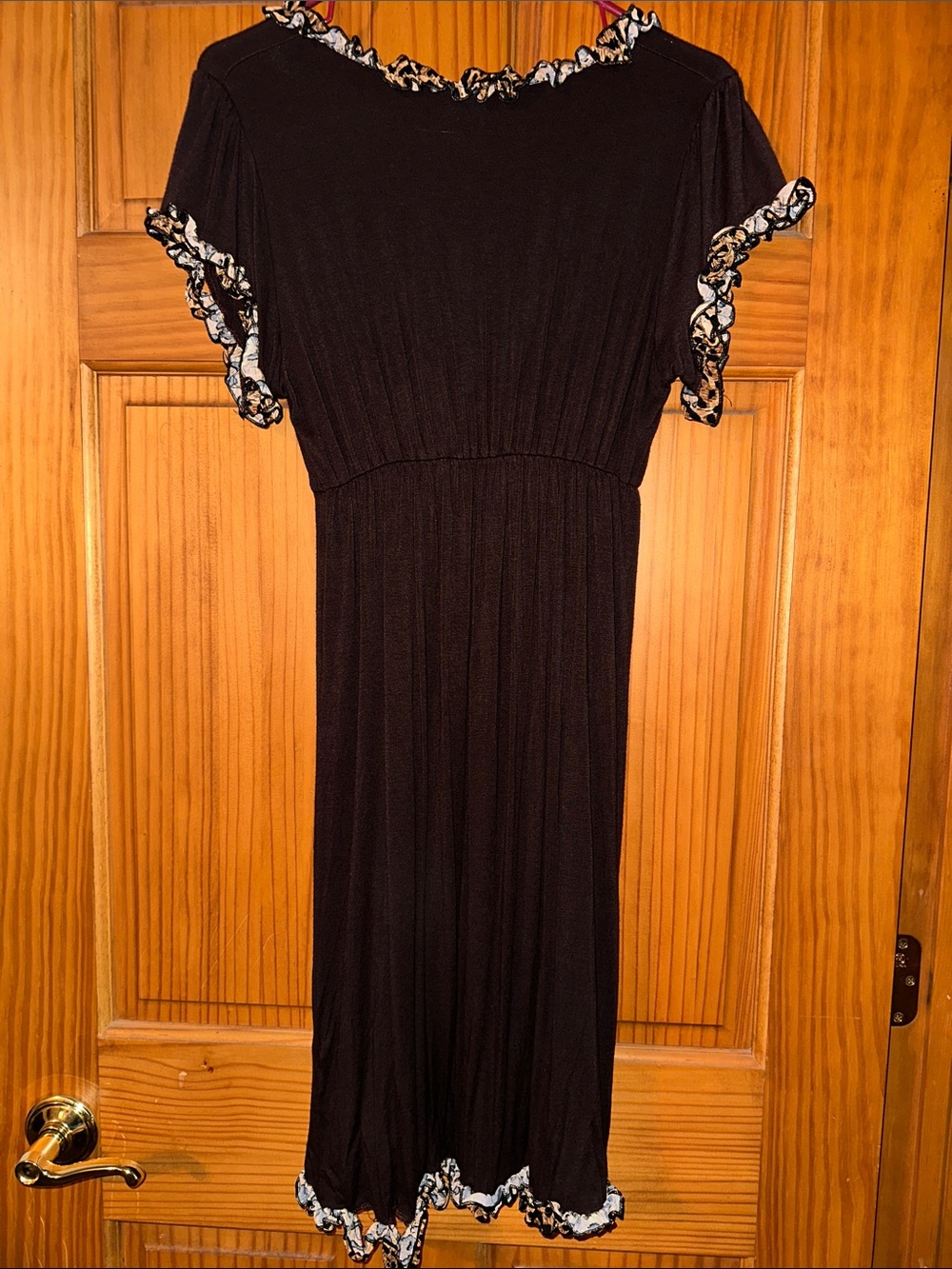 Black Ruffle-Trim V-Neck Women’s Dress